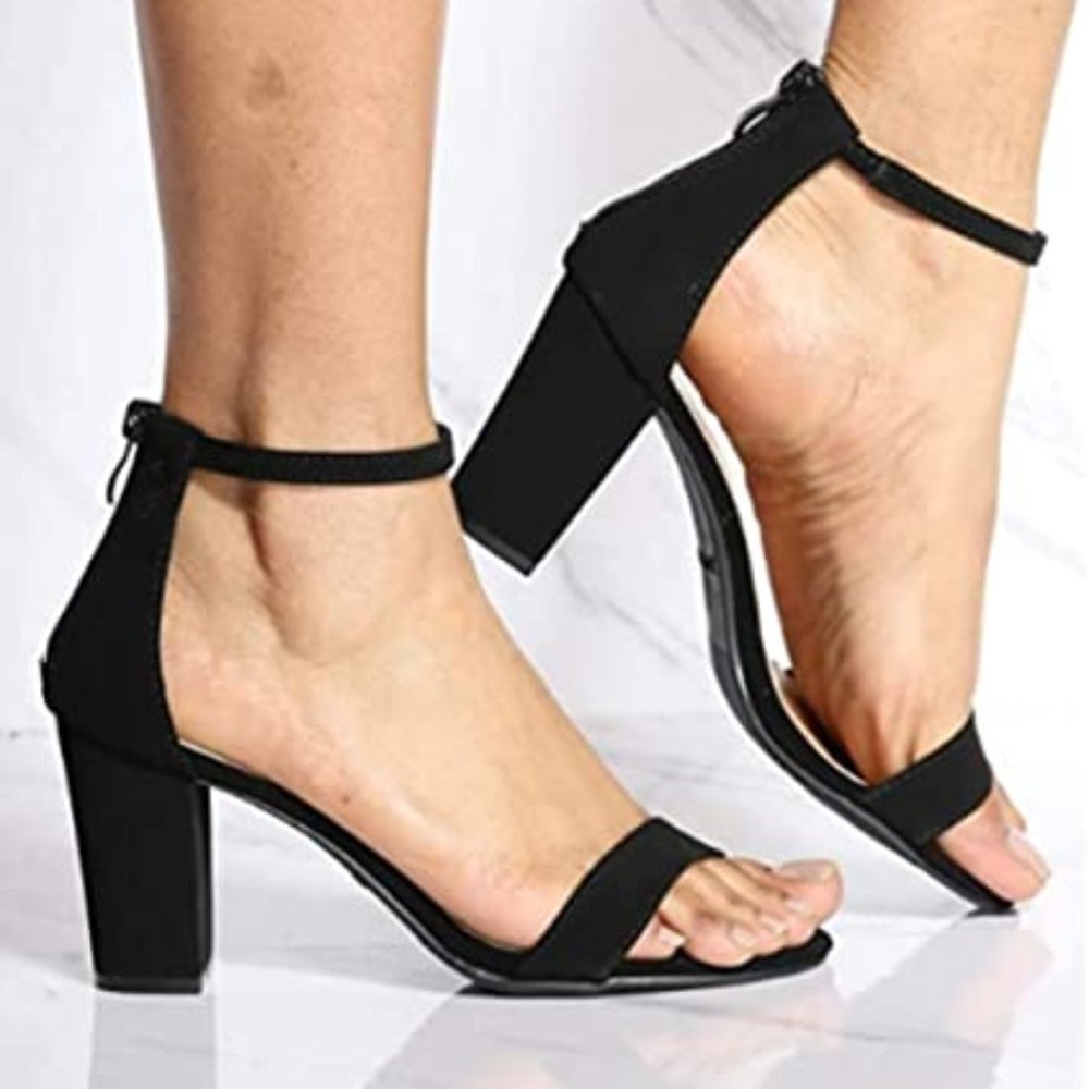 TOP Moda Womens Black  Chunky Heel, Ankle Strap 2.75in heel size 8